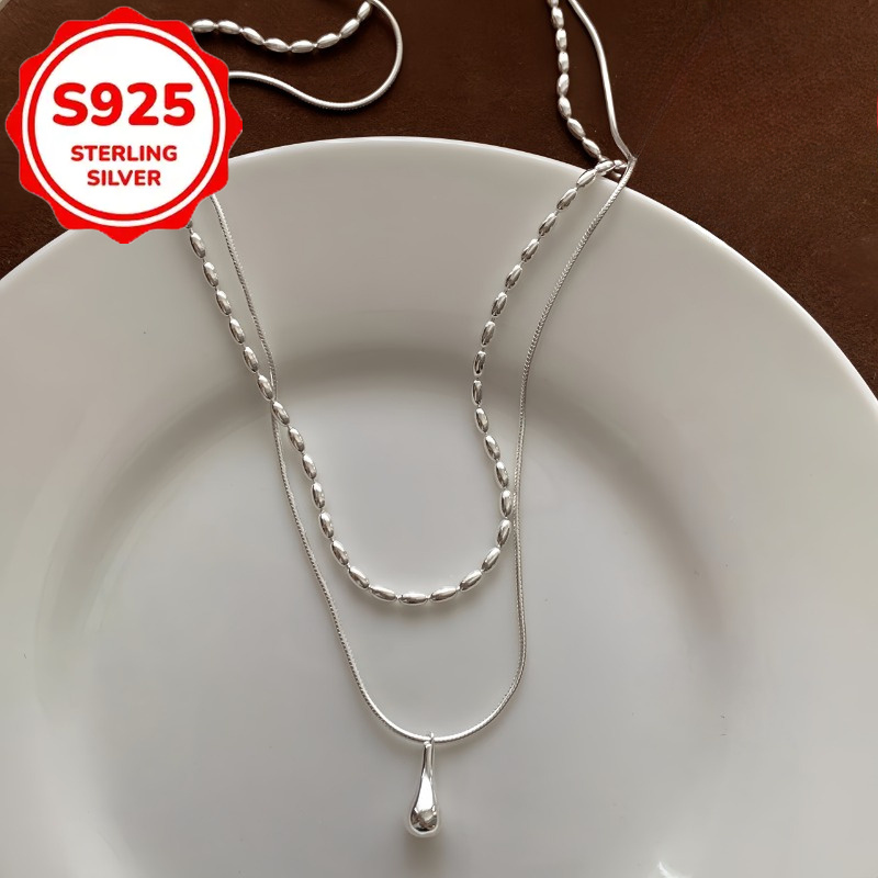 Women's S925 Sterling Silver Teardrop Pendant Necklace